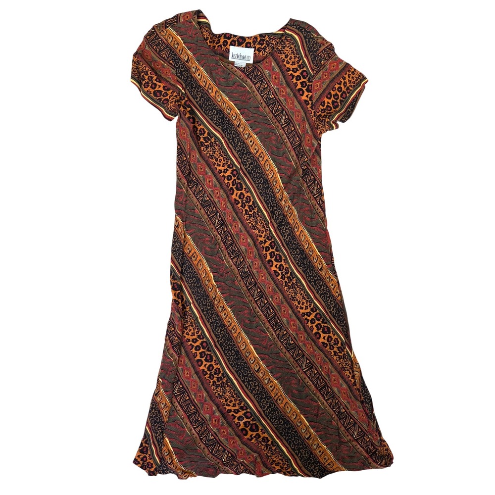 Vintage Just In Thyme LTD Mixed Animal Geometric Print Rayon Midi Dress Size 10